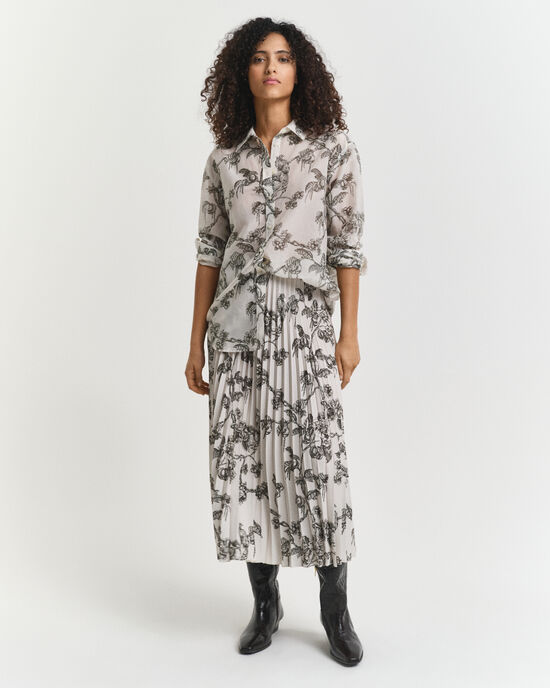 Midirock mit Falten und mit Baum-Print