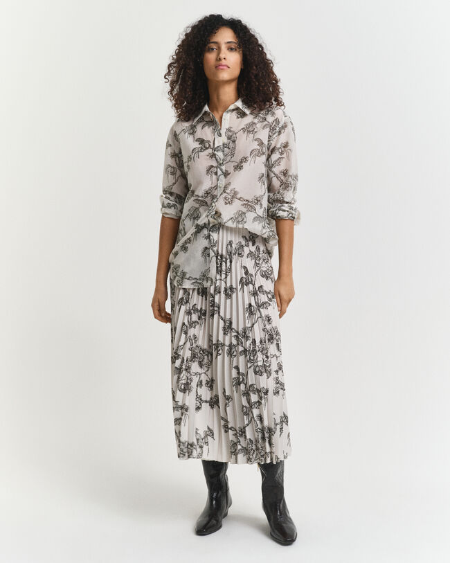 Midirock mit Falten und mit Baum-Print