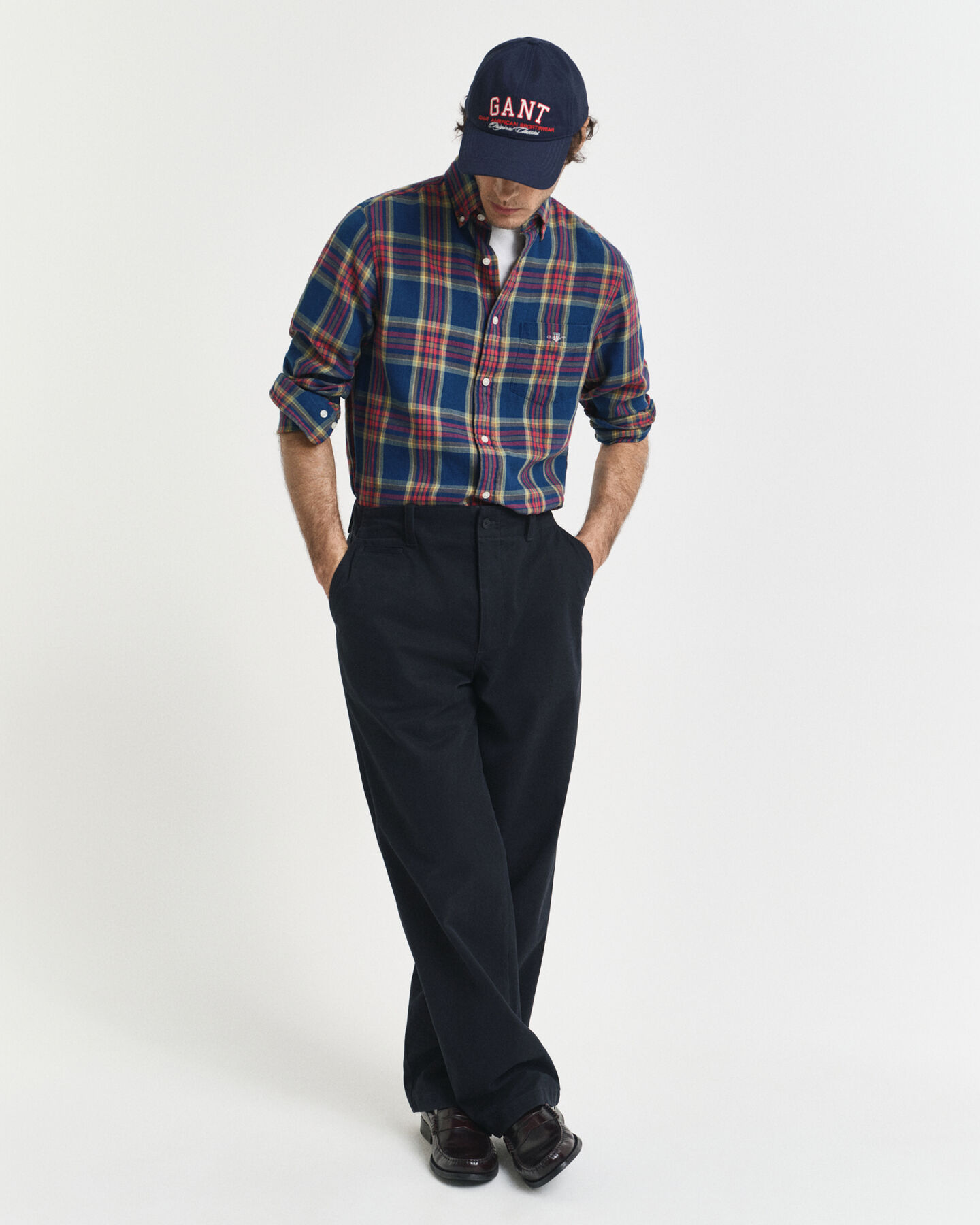 Regular Fit Indigo Twill Hemd mit Karomuster
