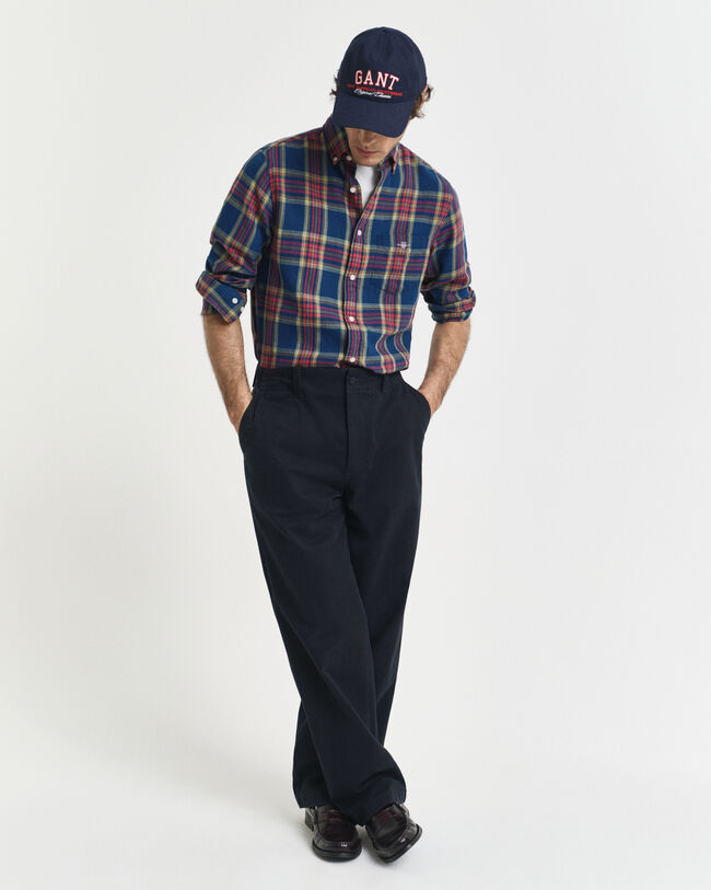 Regular Fit Indigo Twill Hemd mit Karomuster